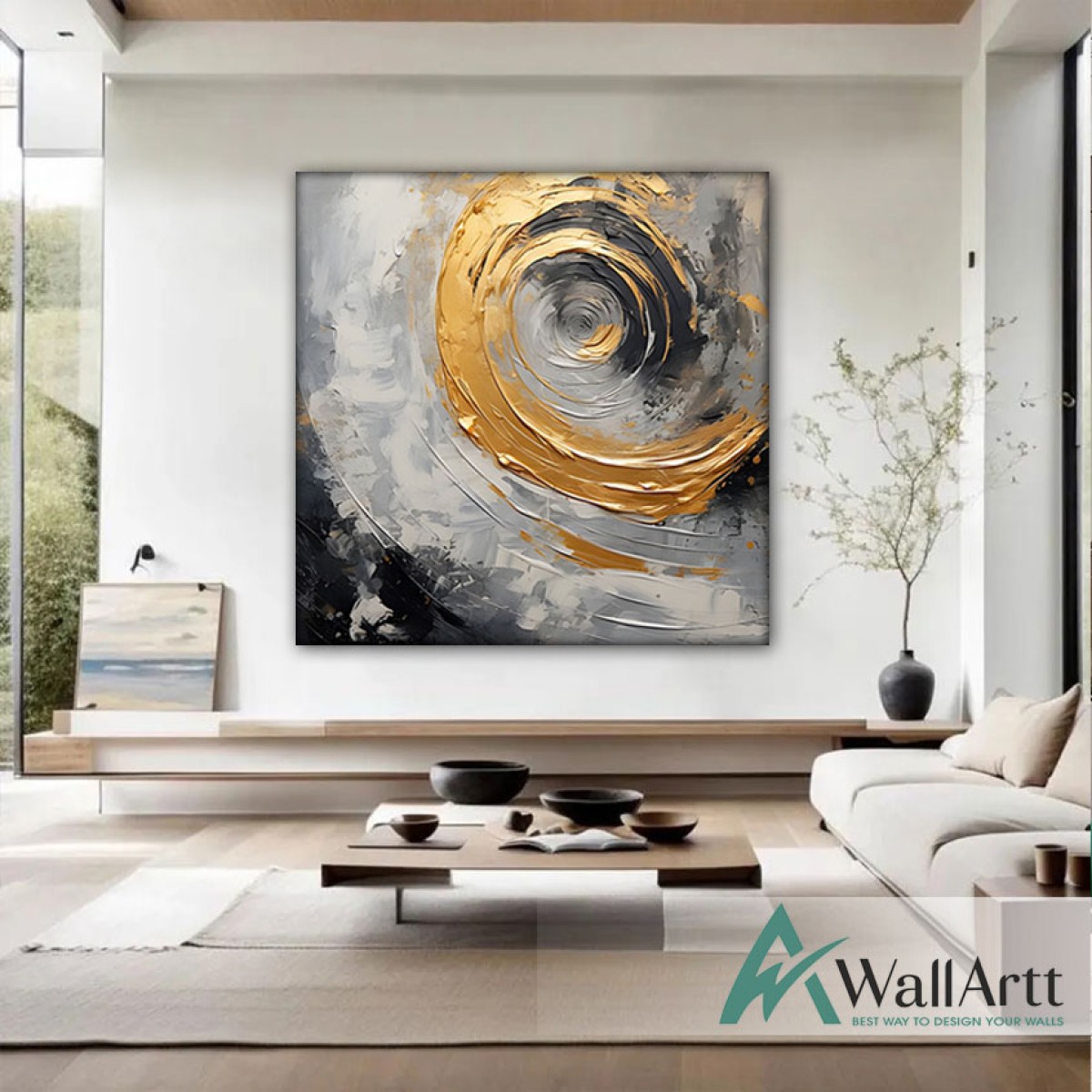 Abstract Gold Tornado II 3D Heavy Textured Partial Oil Painting - Wall Art